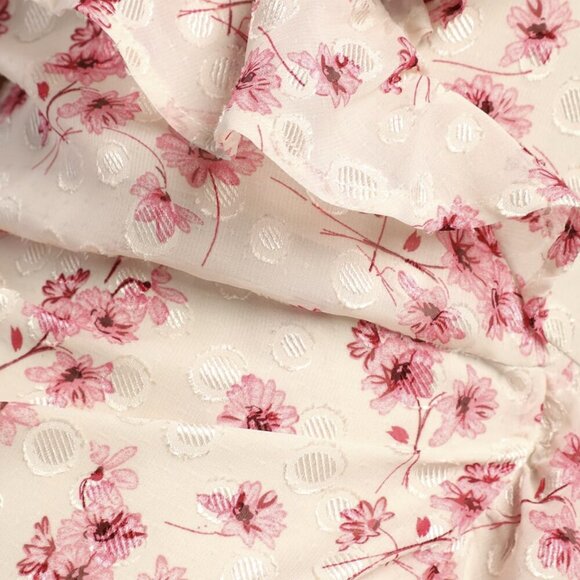 NWT Lulus Bright Weather Blush Floral Jacquard Cold-Shoulder Wrap Dress (size S) - Picture 5 of 6